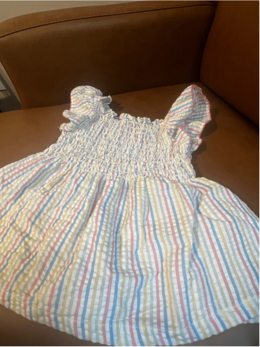 Girls Picapino Casual Top Size 5 White Multicolor Striped Smocked